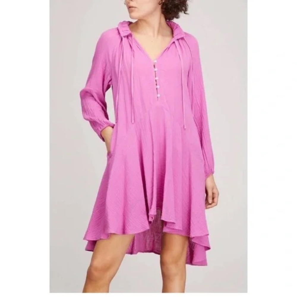 Xirena Lola Pink Long Sleeve Swing Dress in Rosebud Cotton‎ Gauze size Small